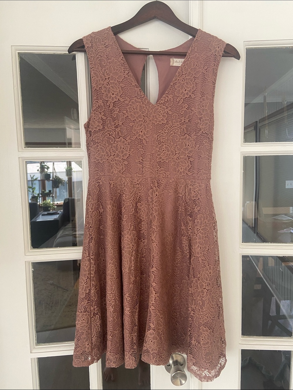 Altar’d State Floral Lace V-Neck Sleeveless Skater Dress in Maeve